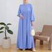 2025 New Cross-Border Muslim Women's Robe Fashionable Casual Puff Sleeve Simple Loose Solid Color Dress_ecoleips.com