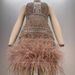 Women's Clothing New High Collar Halter Neck Hot Diamond Nail Diamond Pearl Feather Apricot Color Heavy Industry Sexy Party Host Dress_ecoleips.com