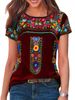 2023 Summer European And American Foreign Trade New Women's Clothing Bohemian Print Round Neck Short Sleeve T-Shirt Top_ecoleips.com