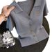 Soft V-Neck Knit Top – Breathable & Office-Ready (Premium Gray) | Summer Workwear Essential Skin-Friendly Fabric_ecoleips.com