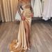 One Shoulder Long Sleeve Sequin Beaded V Neck Flowy Hem Split Maxi Dress Formal Evening Party Gown For Women_ecoleips.com