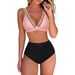 high waist bikini, mesh stitching sexy backless pleated swimsuit_ecoleips.com