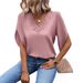 2026 European And American Cross-Border Summer New Solid Color Lace V-Neck Bell Sleeve Loose Shirt Women's Top_ecoleips.com