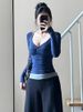Women Fashion Deep V Neck Tops Long Sleeve T Shirt Autumn Female Sexy Low Cut Solid Slim Fit T-shirts Aesthetic Clothes_ecoleips.com