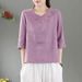 Summer Cotton And Linen Shirt For Women; Embroidered Top With A Retro, Artistic Design; Loose-Fitting Style That Flatter_ecoleips.com