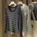 2025 High Quality Pure Cotton T-Shirt Women's Long Sleeved Striped Base Shirt 2025 Autumn New Round Neck Slim Fit Versatile_ecoleips.com