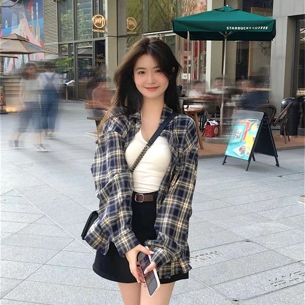 Hong Kong-Style Women's Clothing: Sweet Checkered Cardigan, Summer Sun-Protective Shirt, Stylish Jacket, Designer Top, A_ecoleips.com