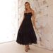Women’s Clothing Women's New Sleeveless Splicing Suspenders Long Backless Lace Up Big Swing Dress_ecoleips.com