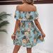 Cross-border 2026 Summer Elegant Women's Printed Off-Shoulder Straight Collar Ruffle Dress A-line Skirt European And_ecoleips.com