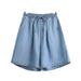 Denim Shorts Women's Summer New Thin Ice Silk Casual Five Point Large Size Loose Wide Leg High Waist Old A Line Pants_ecoleips.com
