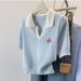 Women's Clothing Contrast Color Polo Collar Short Sleeved T Shirt Women's Clothing Summer New High End Thin Ice Silk Knitted Short Top_ecoleips.com