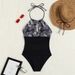 Women's Clothing One-Piece Bandeau Bikini Swimsuit Backless Print Splicing Design Swimming Water Sportswear_ecoleips.com