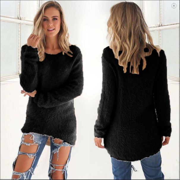 Women's Long Sleeve Cotton Sweater - Slim Fit Basic Knit Top For Fall & Winter - Solid Color Casual Pullover_ecoleips.com