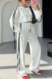 Women's Clothing Contrast Color Ribbon Stripe Splicing Casual Sweater Pants Set _ecoleips.com