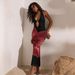 Fashion Women's V Neck Bodycon Dress Backless Printed Long Style Sexy Clothing_ecoleips.com
