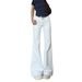 White Flared Jeans For Women, New Elastic Versatile High Street Style, High-waisted Slimming Wide-leg Bootcut_ecoleips.com