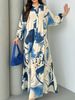 Printed Long Dress For Women Casual V-Neck Loose Fit With Long Sleeves_ecoleips.com