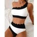 Asymmetric One-Shoulder Bikini Set – High-Waisted Swimwear, Nylon & Spandex Mix, Adjustable Ties For Beach & Pool (White, S/M/L/Xl)_ecoleips.com