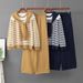 Women's Autumn Winter Fashion Knitted Set with Scarf Sweater And Wide Leg Pants Striped Casual Two-Piece European American Style_ecoleips.com