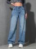 Cross-border 2025 Heart-Shaped Jacquard European American SMX Women's Jeans, Wide High-Waisted Loose Fit, Trendy Brand,_ecoleips.com