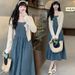 Summer New Thin Denim Strap For + Sunscreen Cardigan 2-Piece Set Pregnant Women Dress_ecoleips.com