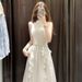 French Haute Couture Off The Shoulder Sleeveless Neck Hanging Dress For Women's Summer Waist Design, With A Sense Of_ecoleips.com