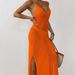 Women's Vacation Style Long Beach Dress American Suspender Strap Slit Slim Fit Summer Dress_ecoleips.com