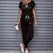 Women's Clothing Color Block Trim Casual Suit Spring Summer Autumn American Style Simple Loose Fit Short Sleeve_ecoleips.com