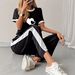 Summer Women's Fashion Set Letter Print Short Sleeve Top And Drawstring Pants Cross Border Style 8002_ecoleips.com