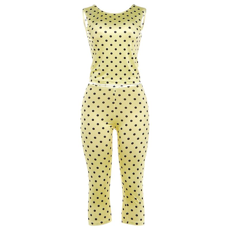 Women's Fashion Polka Dot Sleeveless Backless Top And Slim Fit Cropped Pants Set Spring New Style_ecoleips.com