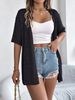 Women’s Lace-Up Short Sleeve Knit Cardigan – Summer Boho Vacation Cover-Up (White, Khaki, Pink, Black, Burgundy, Brown, Beige, Orange)_ecoleips.com
