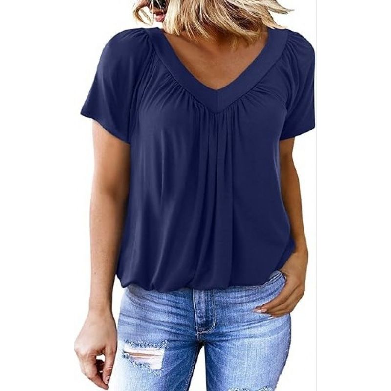 Personalized V Neck Raglan Sleeve T-Shirt Gathered Casual Everyday Home Top For Women New Style_ecoleips.com
