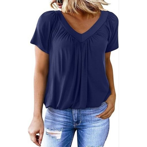 Personalized V Neck Raglan Sleeve T-Shirt Gathered Casual Everyday Home Top For Women New Style_ecoleips.com