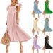 Women's Clothing Flying Sleeve Square Neck Off Shoulder Pleated Hem Dress_ecoleips.com