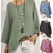 Women's Clothing Women's Solid Color Cotton Linen Round Neck Raglan Sleeve Top Three Quarter Length Shirt For Formal & Casual_ecoleips.com