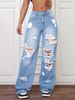 K Ripped Jeans High Waisted Straight Leg Versatile Loose Denim Pants For Women_ecoleips.com