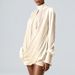 Elegant French Style High Neck Long Sleeve Short Dress Three Dimensional Floral Embellishment Pleated Women's Party Wear New Style_ecoleips.com
