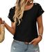 Women's Clothing Solid Color Round Neck Button Short Sleeved T-Shirt Spring Summer New Style American Hollow Top_ecoleips.com