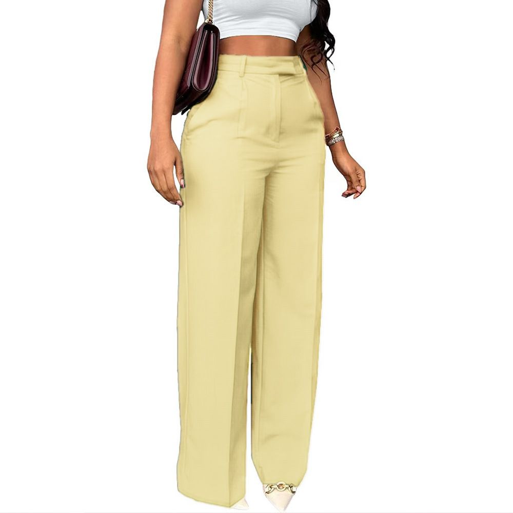 Women's Clothing Commuter High Waist Drape Straight Pants Wide Leg Pants Casual Suit Long Pants_ecoleips.com