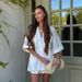 Women's Lapel Mid Sleeve Shirt With Tie Waist Fashion Loose Shorts Set New Style Exclusive_ecoleips.com