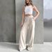 Pure Color Casual Utility Pants Women's Drawstring Waist Loose-Fit Straight Leg Trousers for Spring Autumn Daily Wear_ecoleips.com