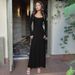 European And American Women's Clothing 2025 Autumn New Fashion Temperament U-neck Long-sleeved Solid Color Fungus Edge Long Dress_ecoleips.com