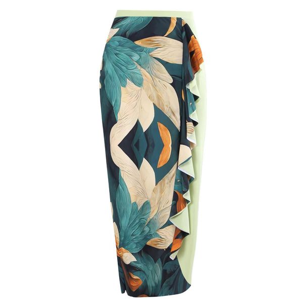 Women's Clothing Thailand Retro One Piece Swimsuit Printed Sunscreen Long Skirt Beach Hot Spring Swimsuit Set_ecoleips.com