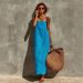Women's Solid Color Halter Backless Sleeveless Loose Fit Maxi Dress – Casual Summer Resort Gown 2026_ecoleips.com