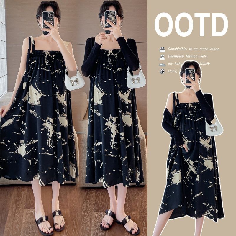 Spring New Korean Fashion Ink Painting Bowknot 2-Piece Maternity Dress_ecoleips.com