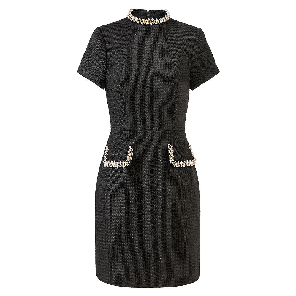 Women's Clothing Women's Style High Neck Beaded Dress Elegant Slim Fit Waist Cinching Style Spring For Formal & Casual_ecoleips.com