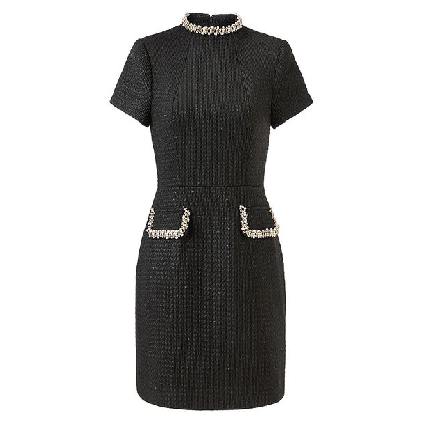 Women's Clothing Women's Style High Neck Beaded Dress Elegant Slim Fit Waist Cinching Style Spring For Formal & Casual_ecoleips.com