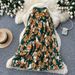 Women's Retro Print Pleated Skirt High Waist A-Line Midi Skirt Elastic Waist Fashion Long Skirt for Commuting Summer_ecoleips.com
