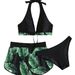 Leaf Print European American Style Bikini Women's Two Piece Swimsuit Shorts Three Piece Set Wholesale Hot Selling_ecoleips.com