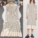 Striped Long Sleeve Knit Dress - V-Neck Lace Trim Wrap Dress (Black/Beige, S/M/L/Xl) Ruffled Long Dress For Women_ecoleips.com